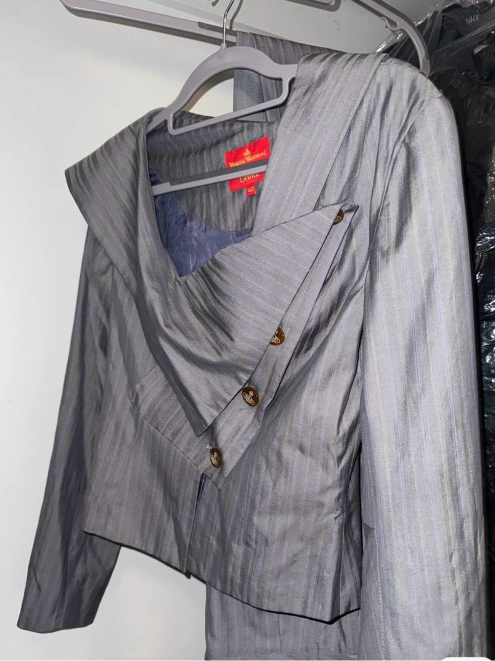 Vivienne Westwood red label Gray Pinstripe Asymmetrical suit set - Picture 3 of 5